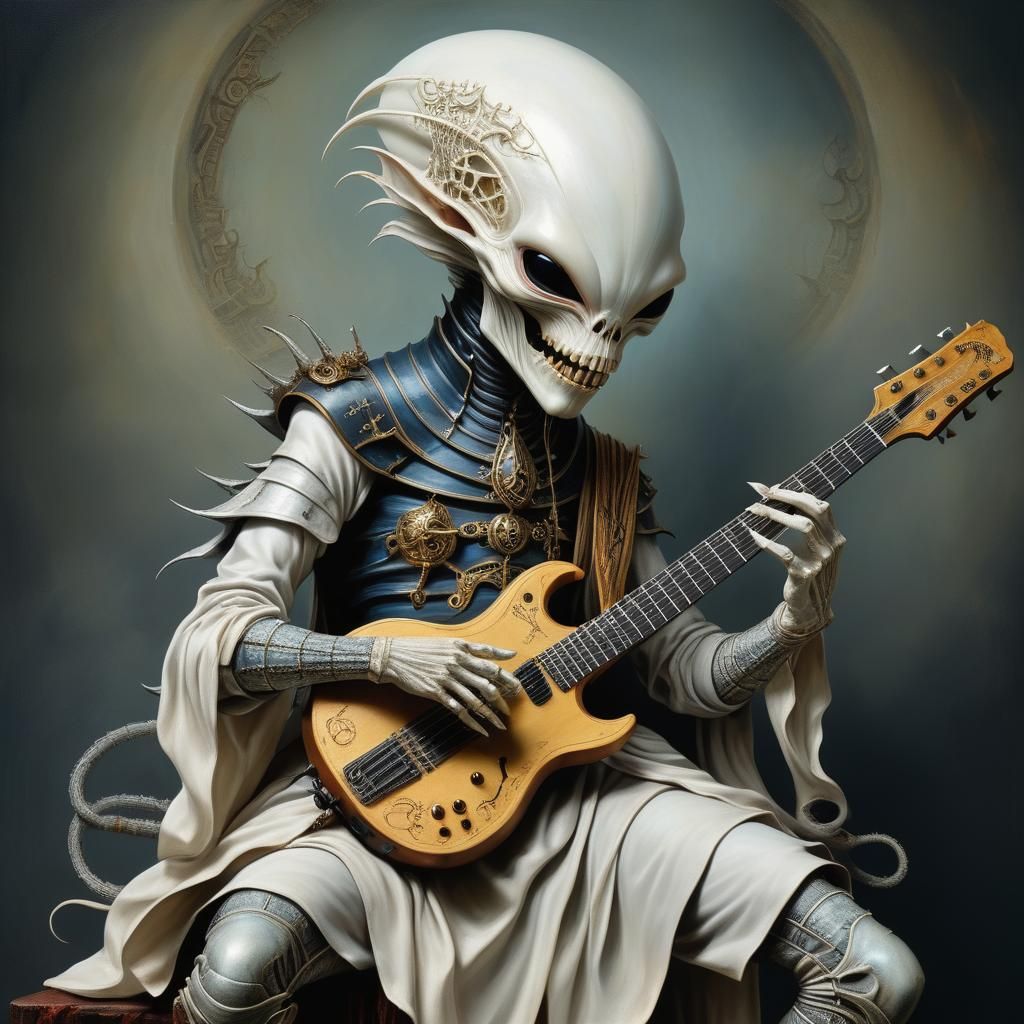 Albino Alien Shredding Guitar in Surreal Style
