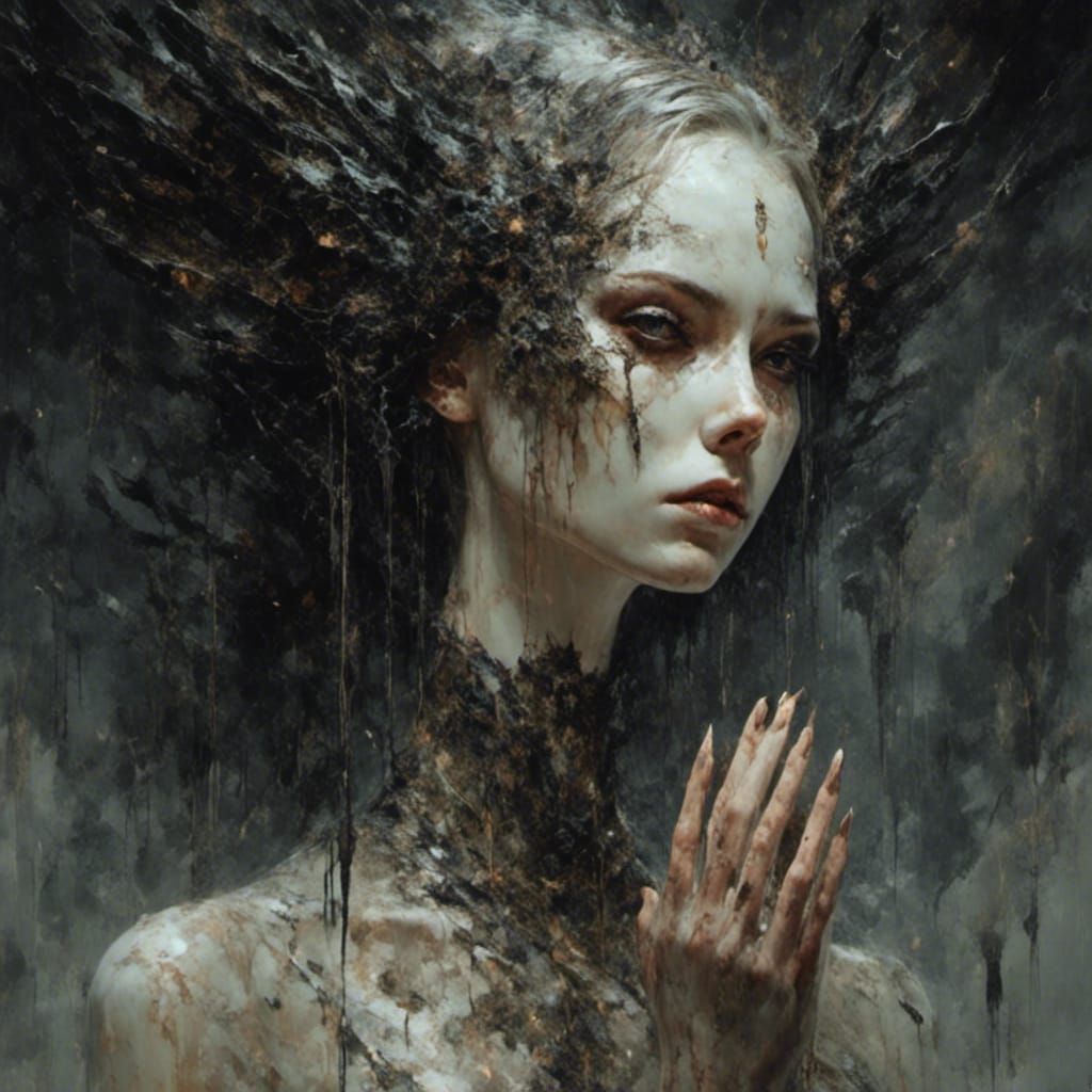 Girl Holds Hands with Darkness Personified