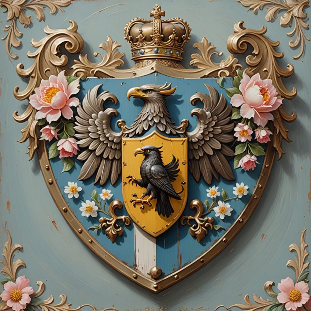 Elegant Heraldic Shield in Oil Painting Style