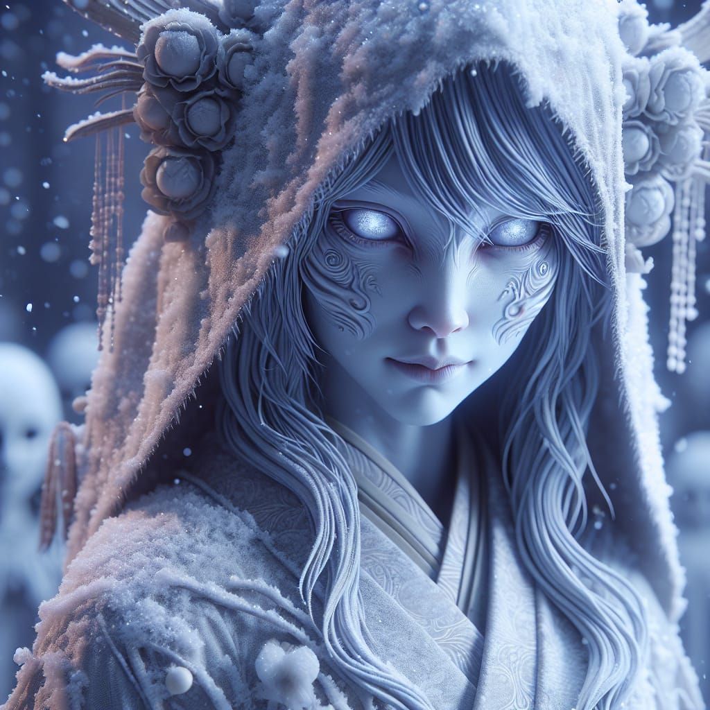 Hyperrealistic Yuki Onna: Spirit of the Snow