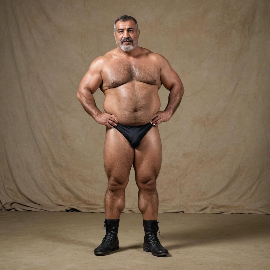 Confident Arab Wrestler Poses Defiantly in Ring