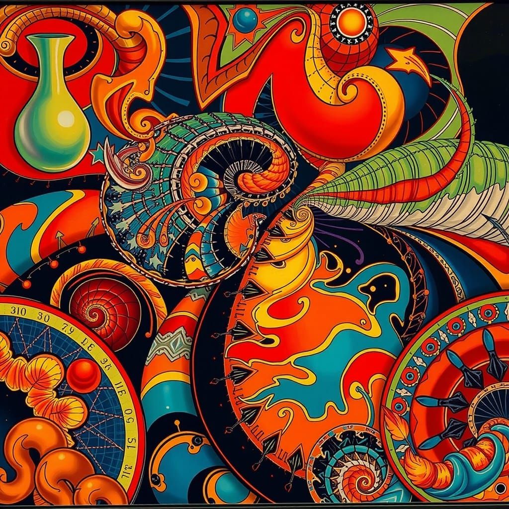 Abstract Spirals in Neon Green and Orange