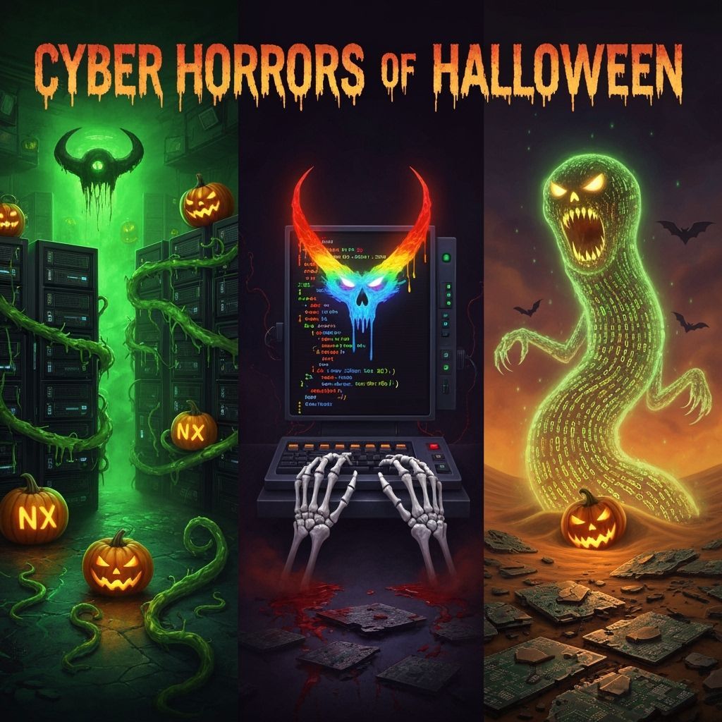 Cyber Horror Halloween Movie Poster with Cyber-Monsters