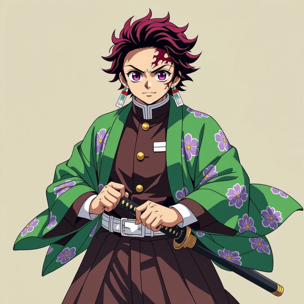 Tanjiro Kamado in Ukiyo-e Anime Style