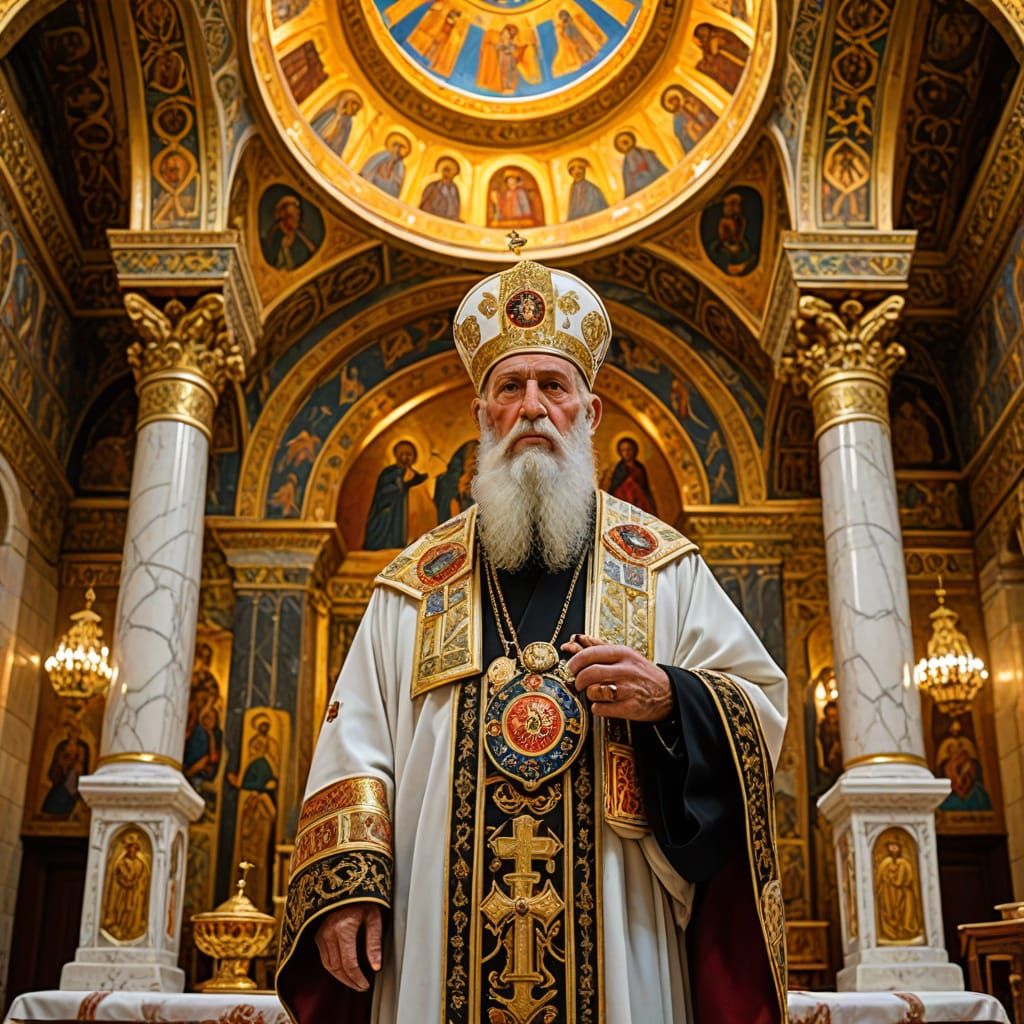 Orthodox Patriarch in Byzantine Church Glory