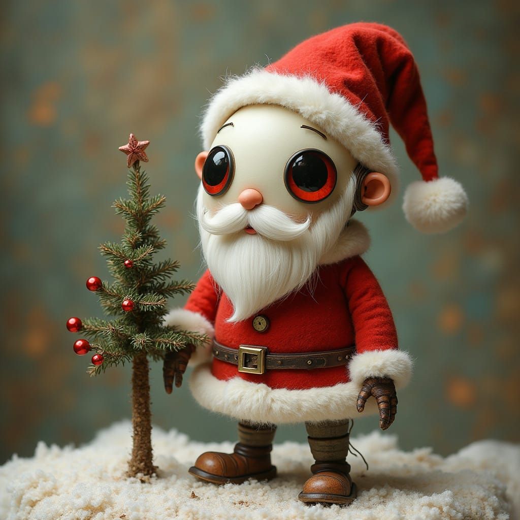 Whimsical Robot Santa in Dreamlike Art Style