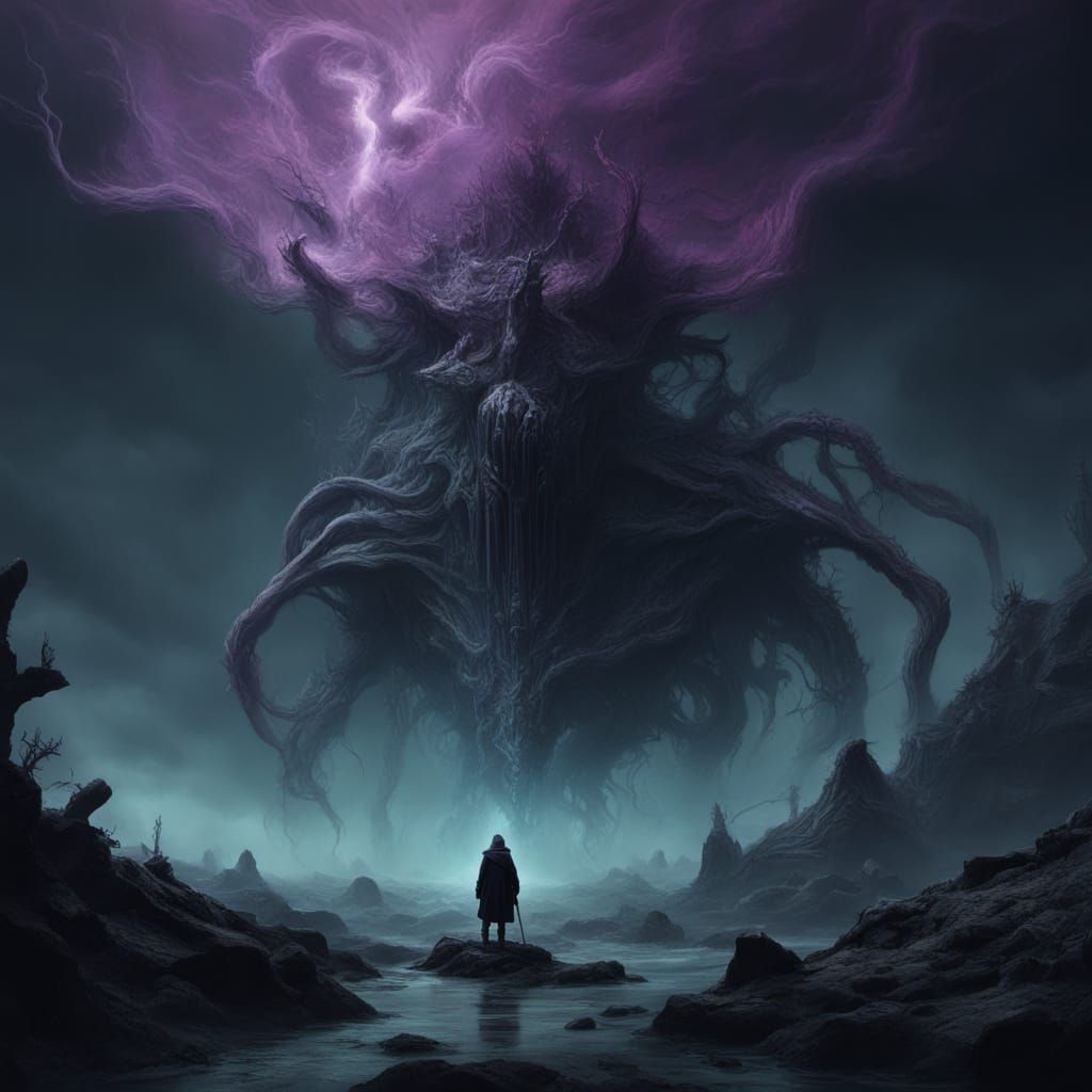 Goblin Mobster in Amethyst Geyser, Abstract Surrealism Art