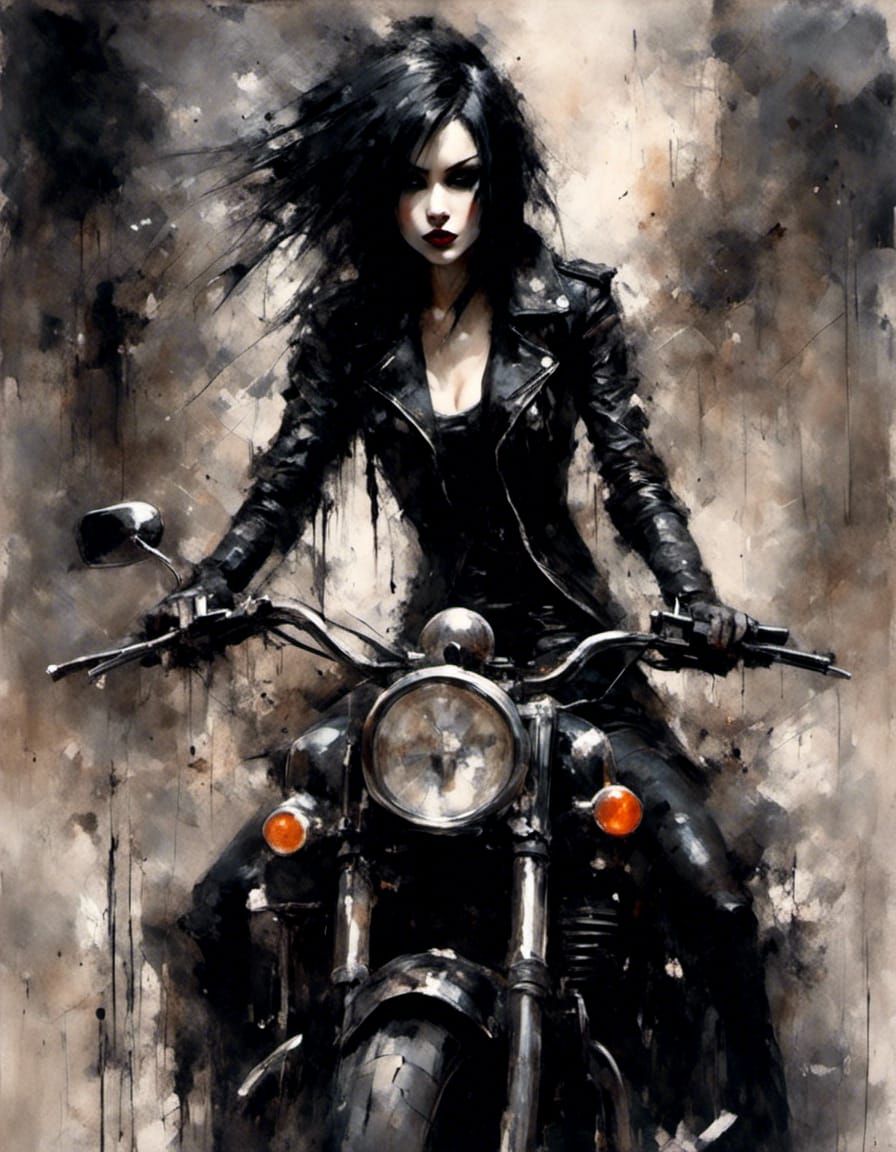 Goth Punk Girl on Motorcycle in Macabre Style
