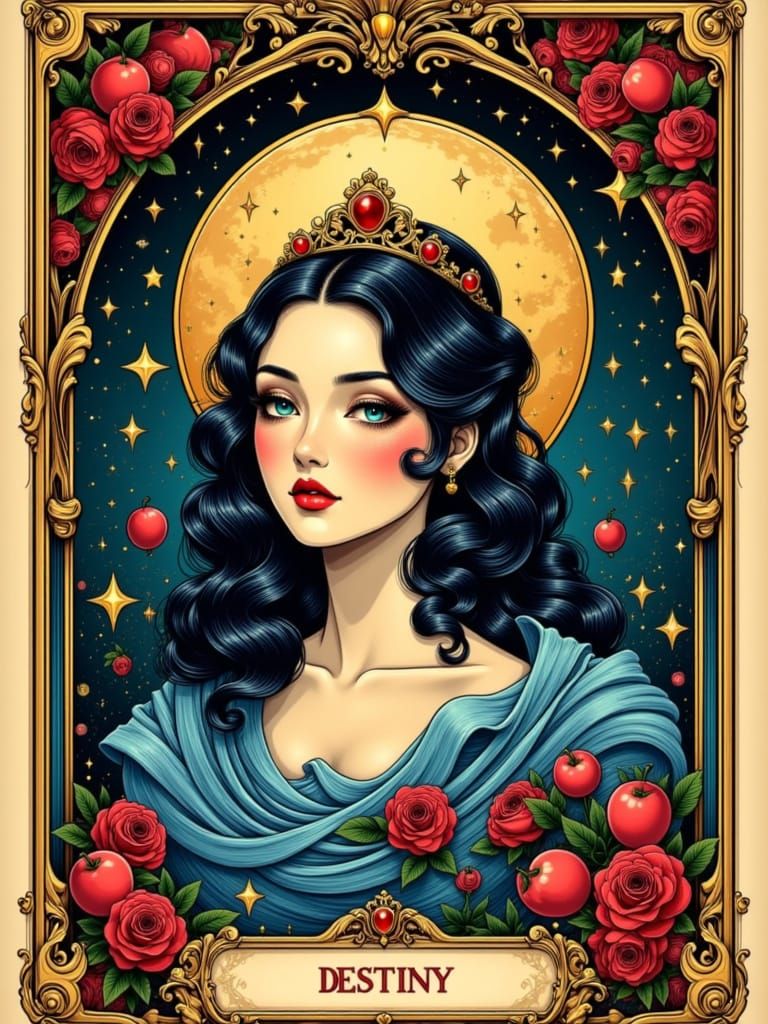 Neo-Traditional Tarot Card Destiny: Snow White