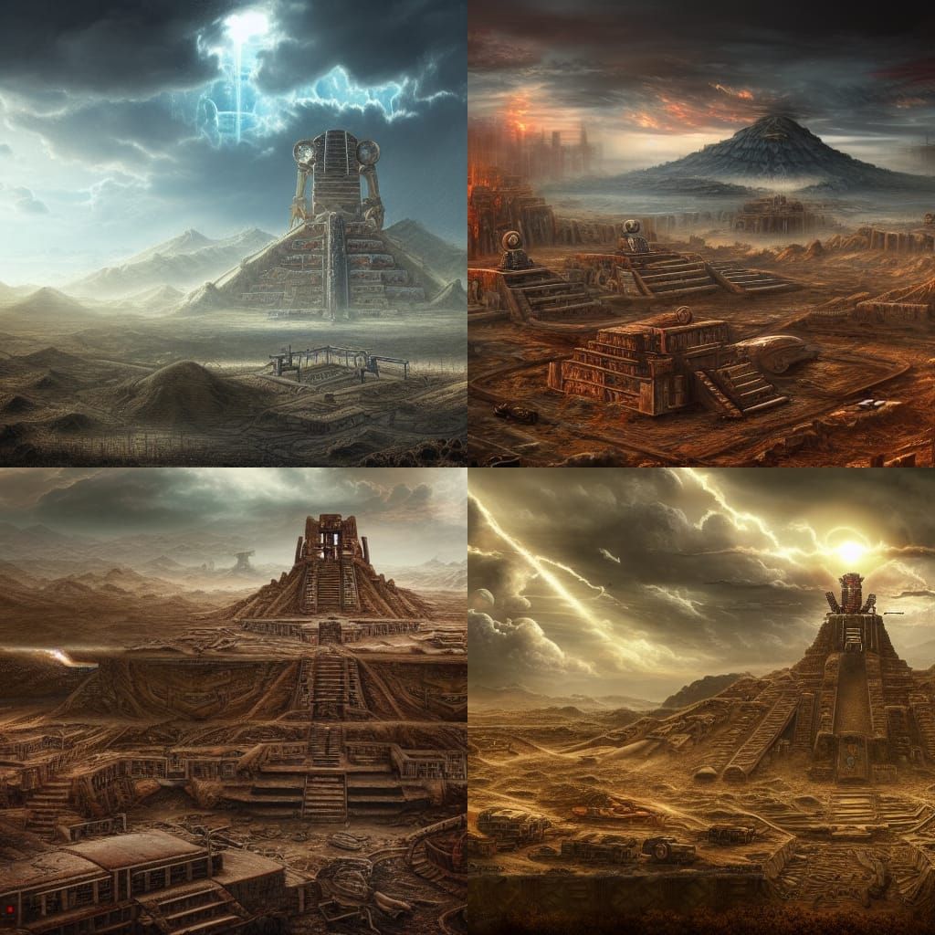 Aztec Ruins in Post-Apocalyptic Wasteland: Digital Art