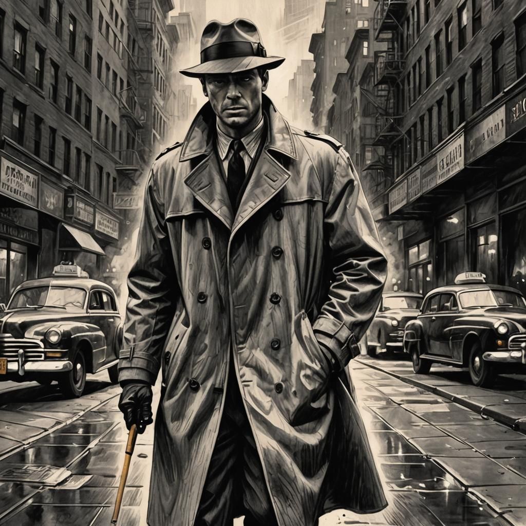Film Noir Detective in New York: Pencil Art