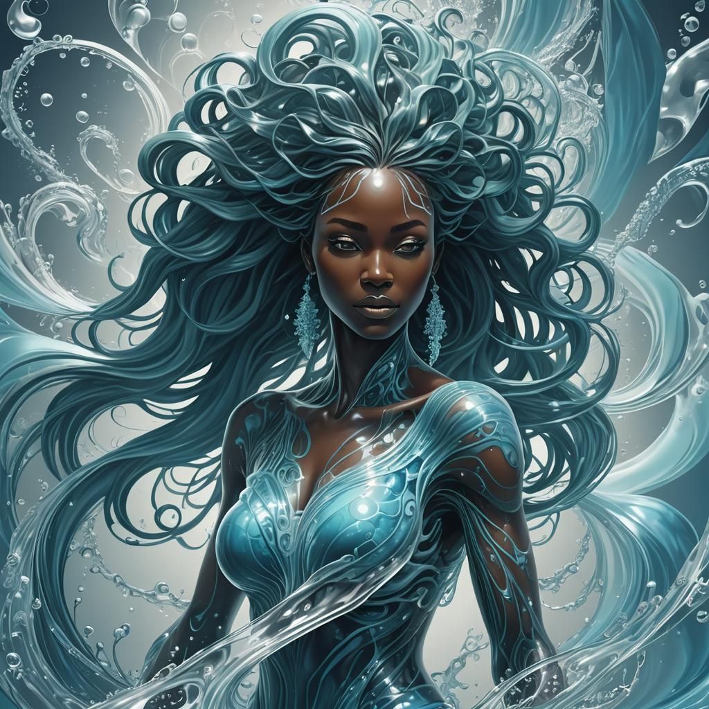 African Water Goddess Composed of Swirling Water