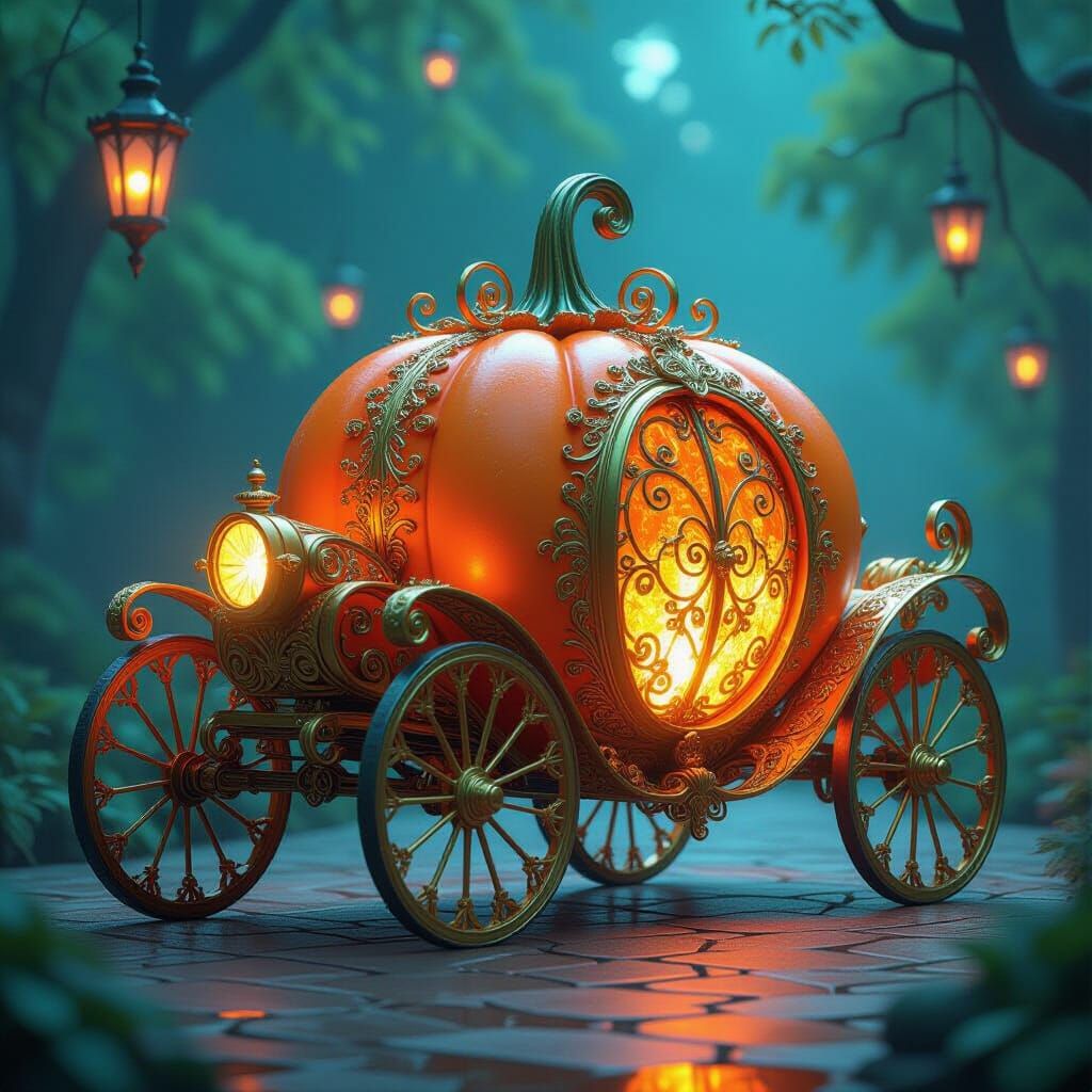 Cinderella's Ornate Pumpkin Carriage with Dynamic Lighting
