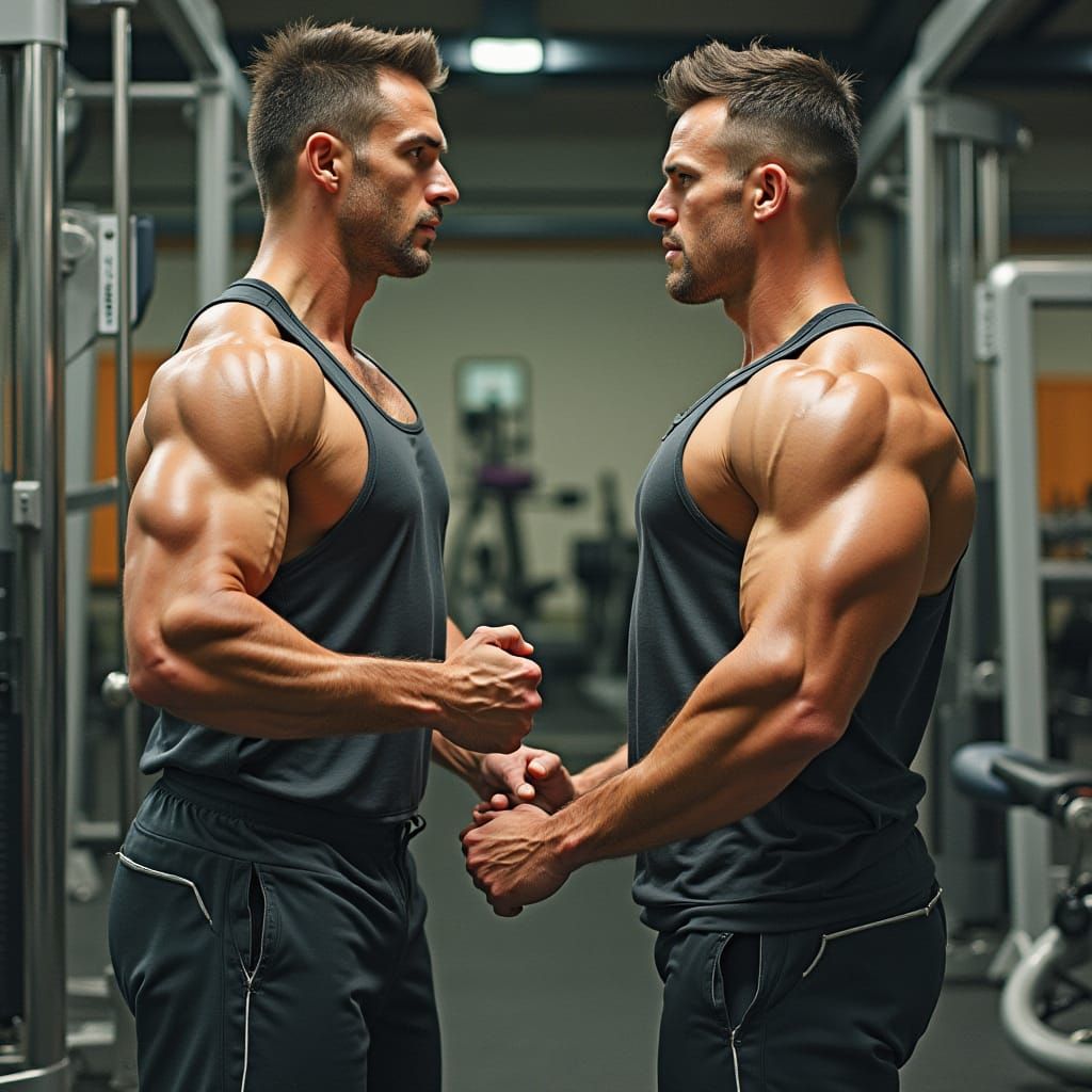 Muscular Men in Intense Gym Workout