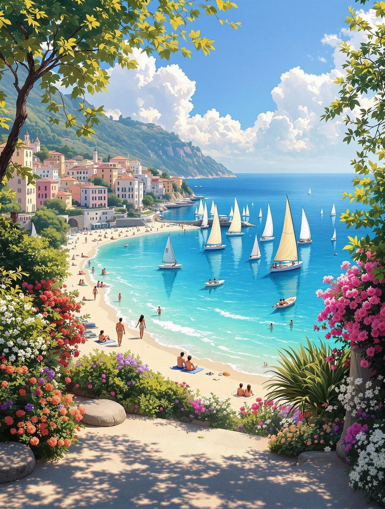 Italian Coastal Town in Style of Impressionist Masters
