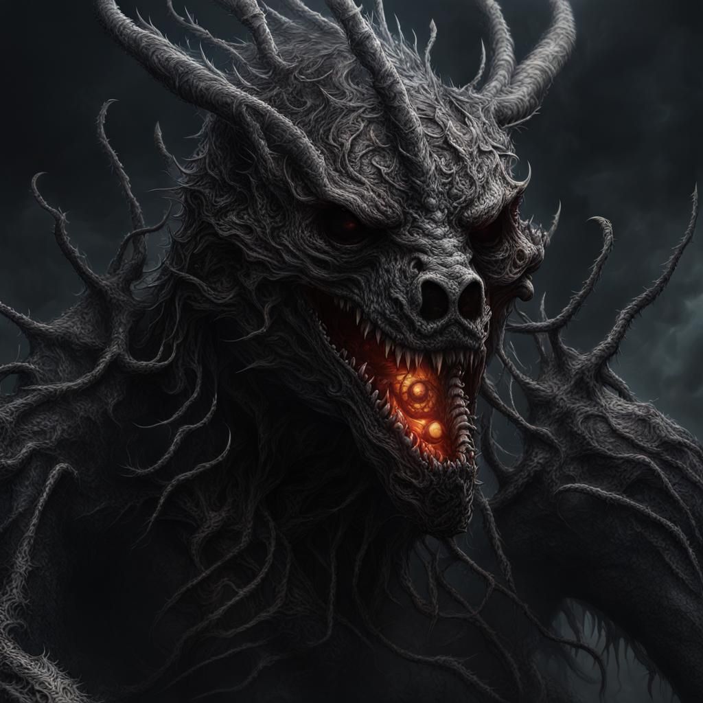 Cursed Undead Dragon Bear in Dark Fantasy Style