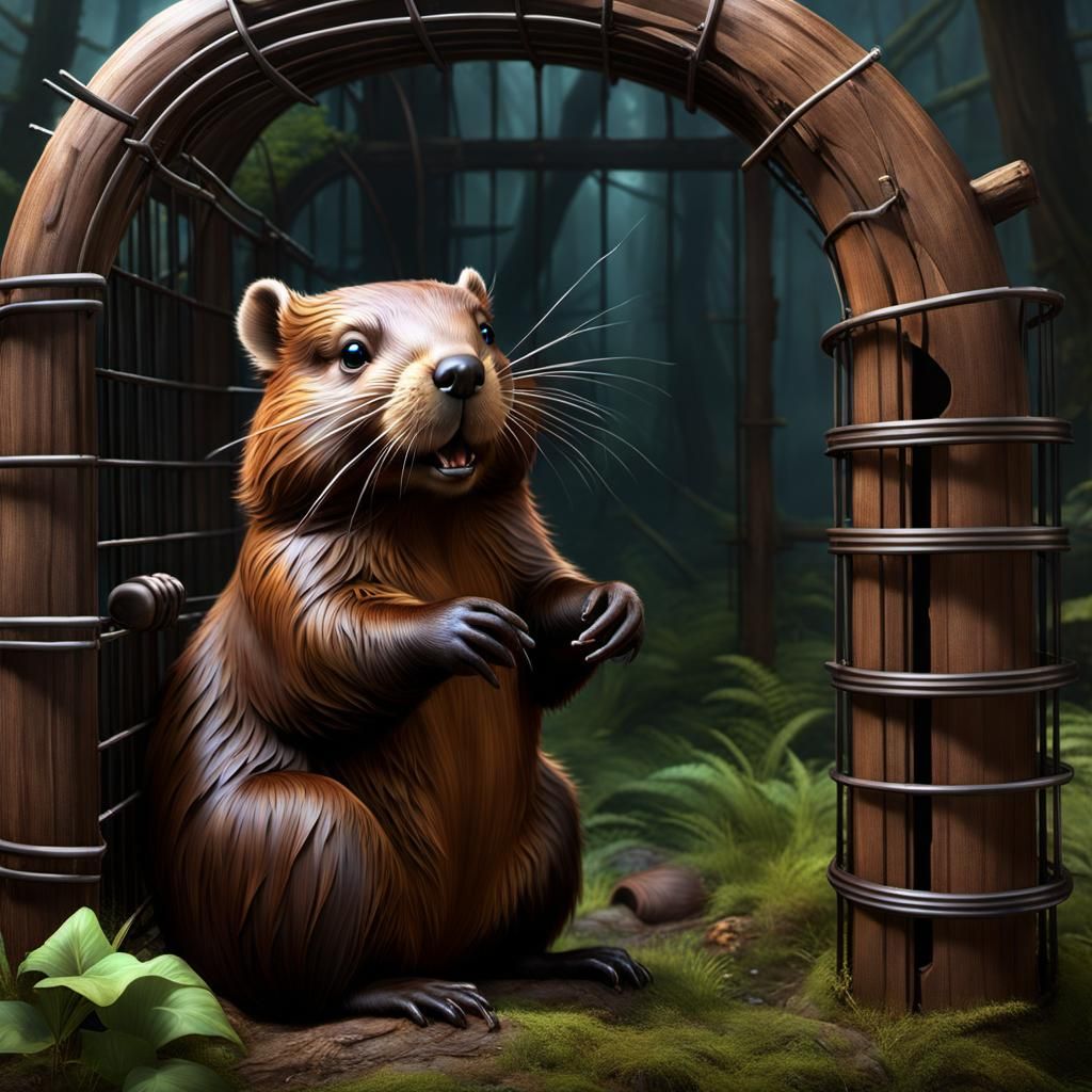 Caged Beaver: Detailed Matte Painting in Fantasycore Style