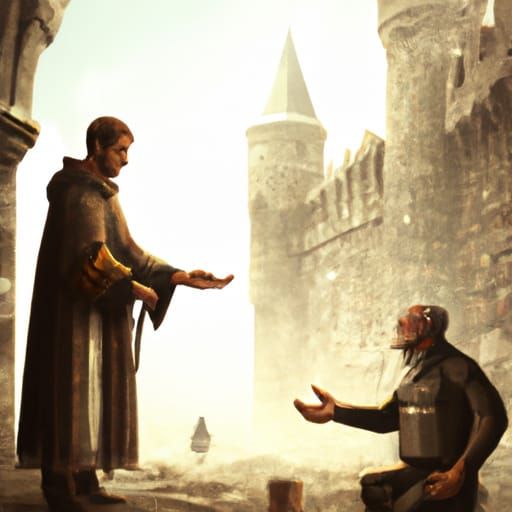 Fantasy Scene: Coin Toss to Beggar, Digital Painting