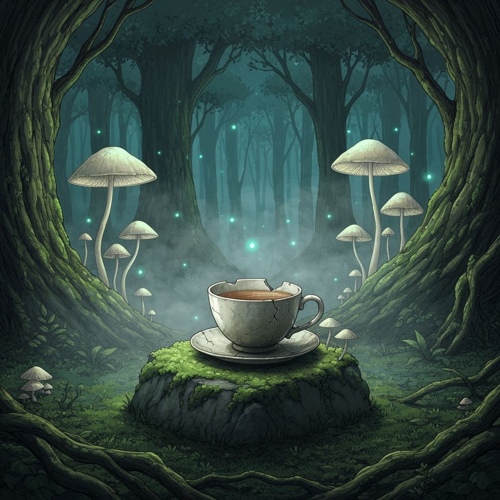 Weathered Teacup in Ethereal Forest Glow