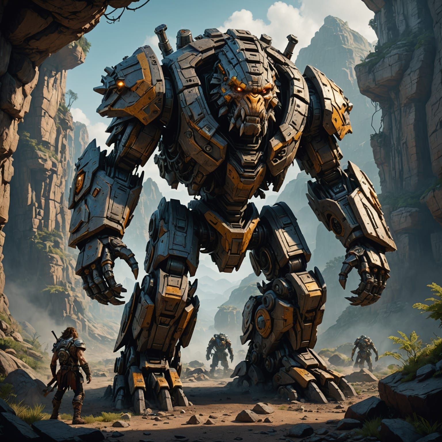 Caveman Mech in Detailed Matte Painting Style