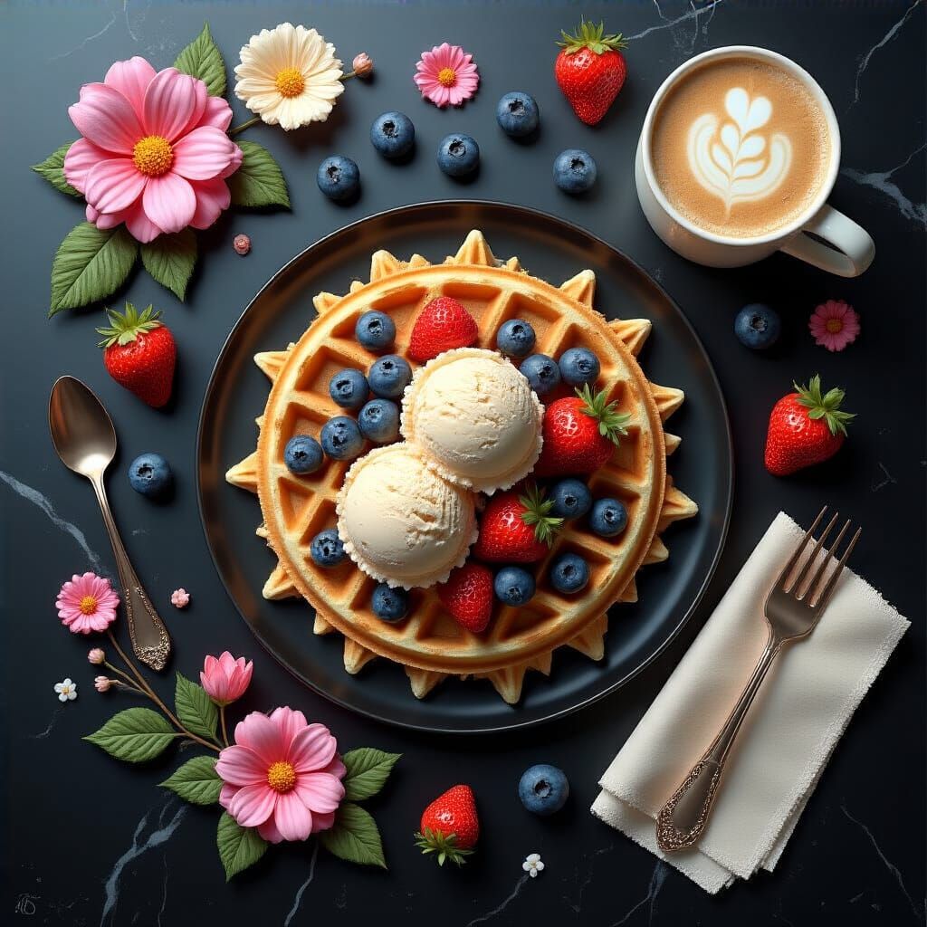 Vibrant Fruity Dessert with Ice Cream and Berries