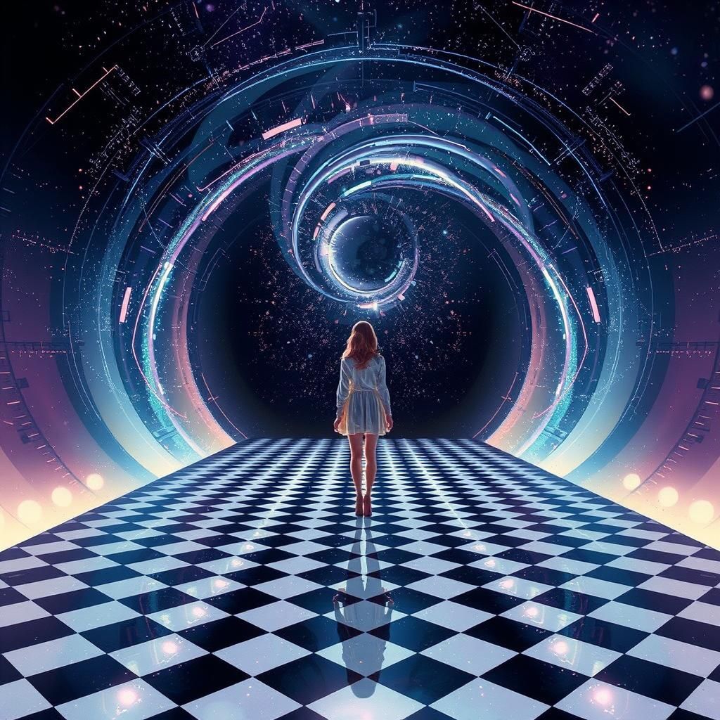 Woman in Spacesuit at Cosmic Vortex Edge