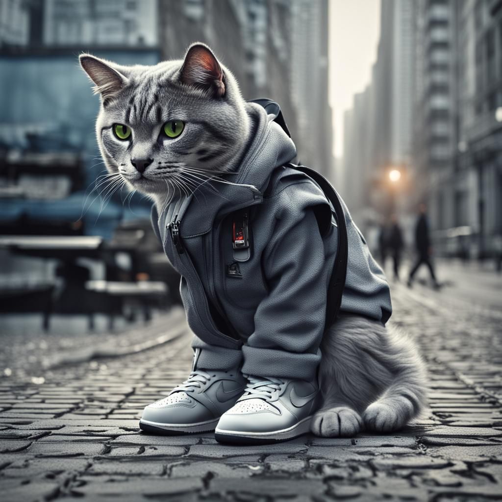 Happy Cat Commutes with Friend in Nike Air Jordans