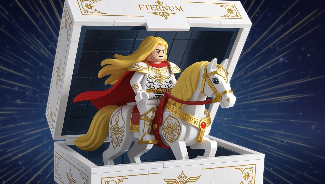 Majestic God in Golden Armor Rides a Horse Amidst a Celestia...