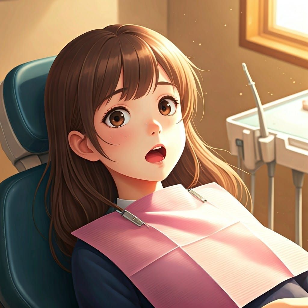 Girl in Dentist Chair, Anime Key Visuals Style