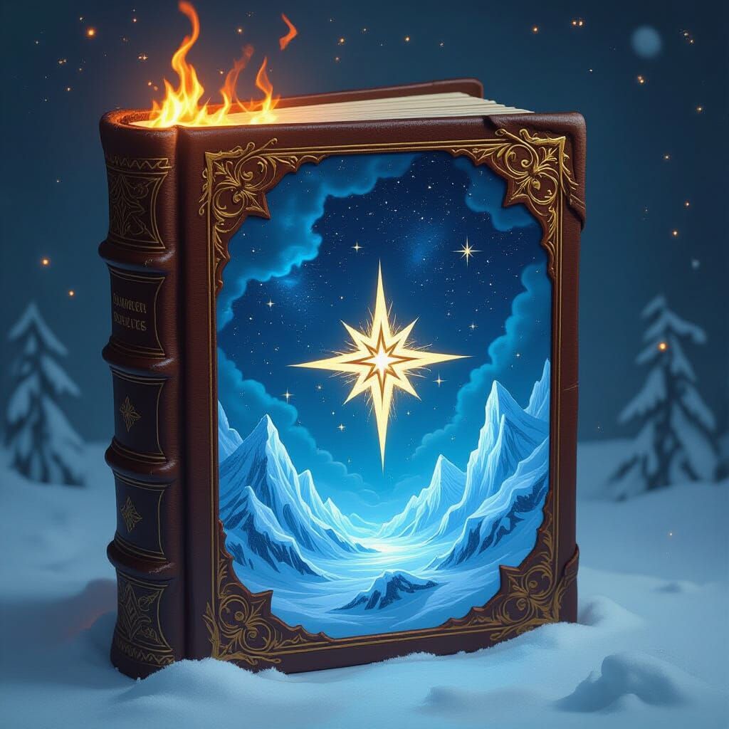 Magical Book with Fire, Ice, and Southern Cross