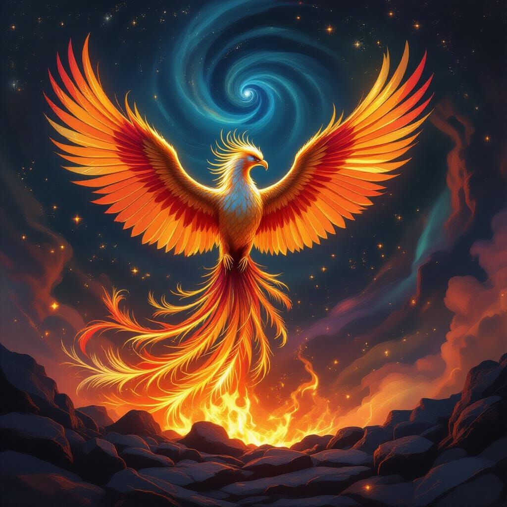 Majestic Phoenix Rises From Cosmic Embers
