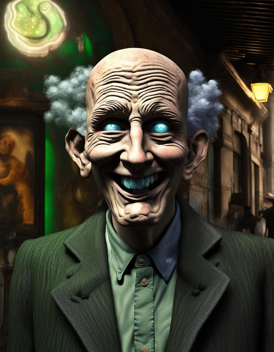 Anthropomorphic Stranger with Mischievous Smile in Dynamic L...