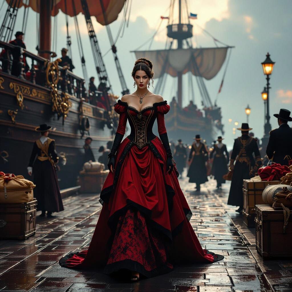 Spanish Contessa on Wharf in Cinematic Digital Matte Paintin...