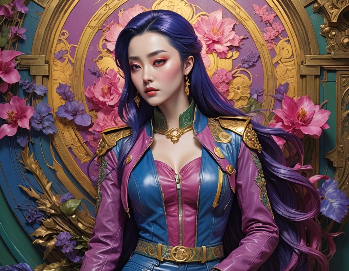 Blink Portrait with Lavender Skin in Art Nouveau Style