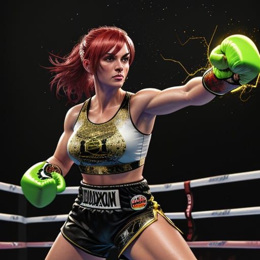 Electrifying Female Boxer in Fractal Ring, Splash Art