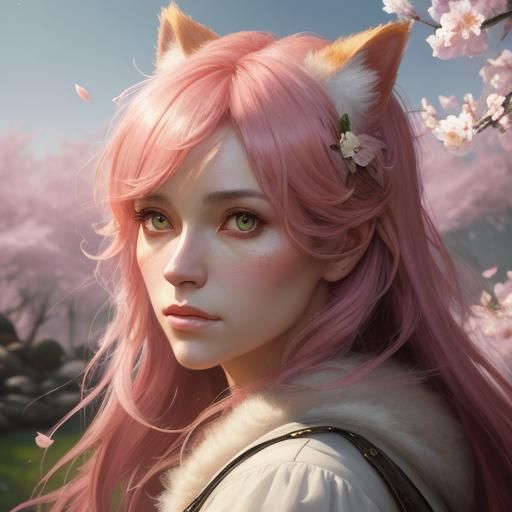 Catgirl Portrait in Realistic Anime Style