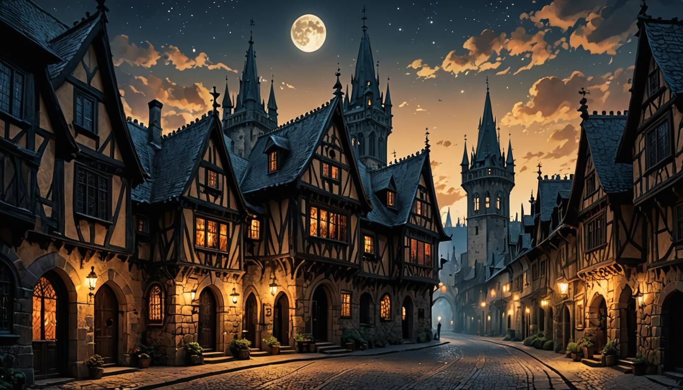 Ominous Gothic Architecture in Velvety Night