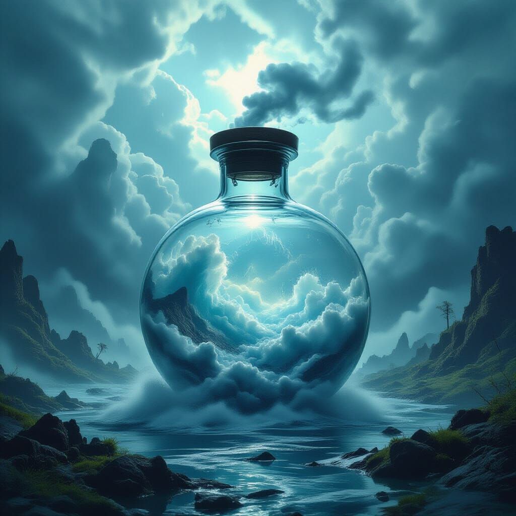 Storm in Glass Vessel: Surreal Digital Art