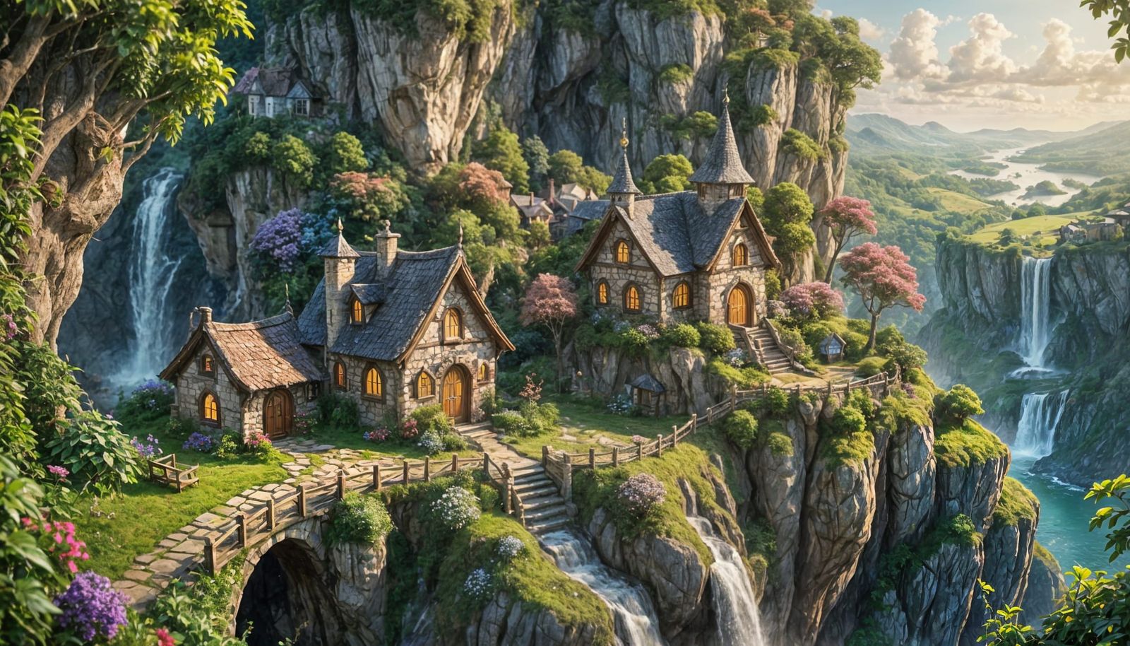 Fairytale Cottage on Cliff Edge with Waterfall