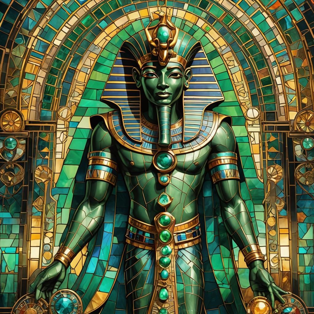Osiris in Art Nouveau Stained Glass Style