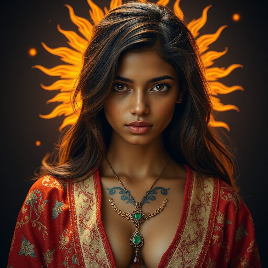 Indian Woman Portrait with Golden Aura