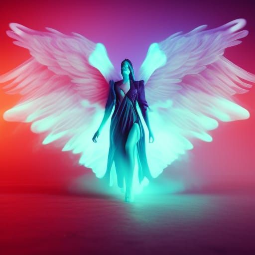 Angel of Death in Synthwave Glowcore Style