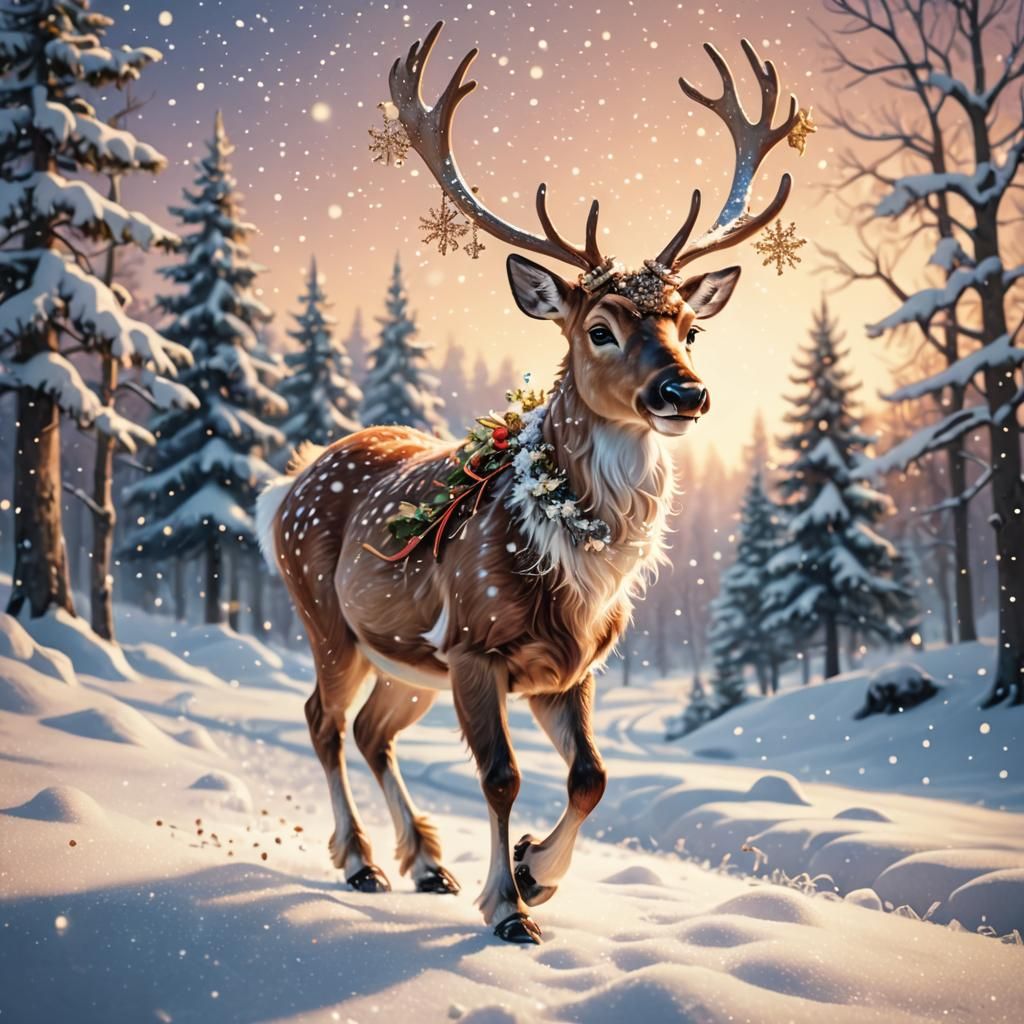 Cute Christmas Reindeer in Winter Wonderland