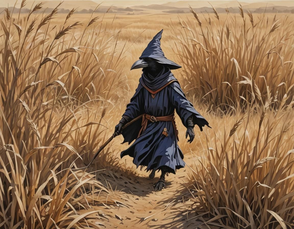 Kenku in Dry Grass Field Painting