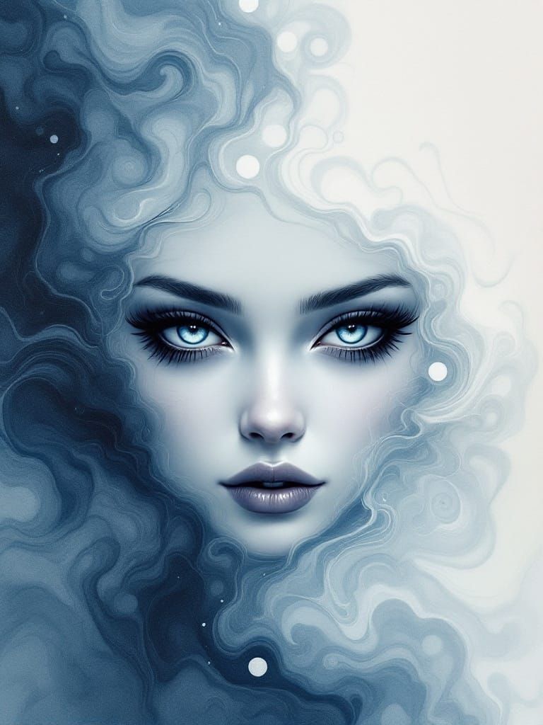 Ethereal Woman in Suminagashi Art