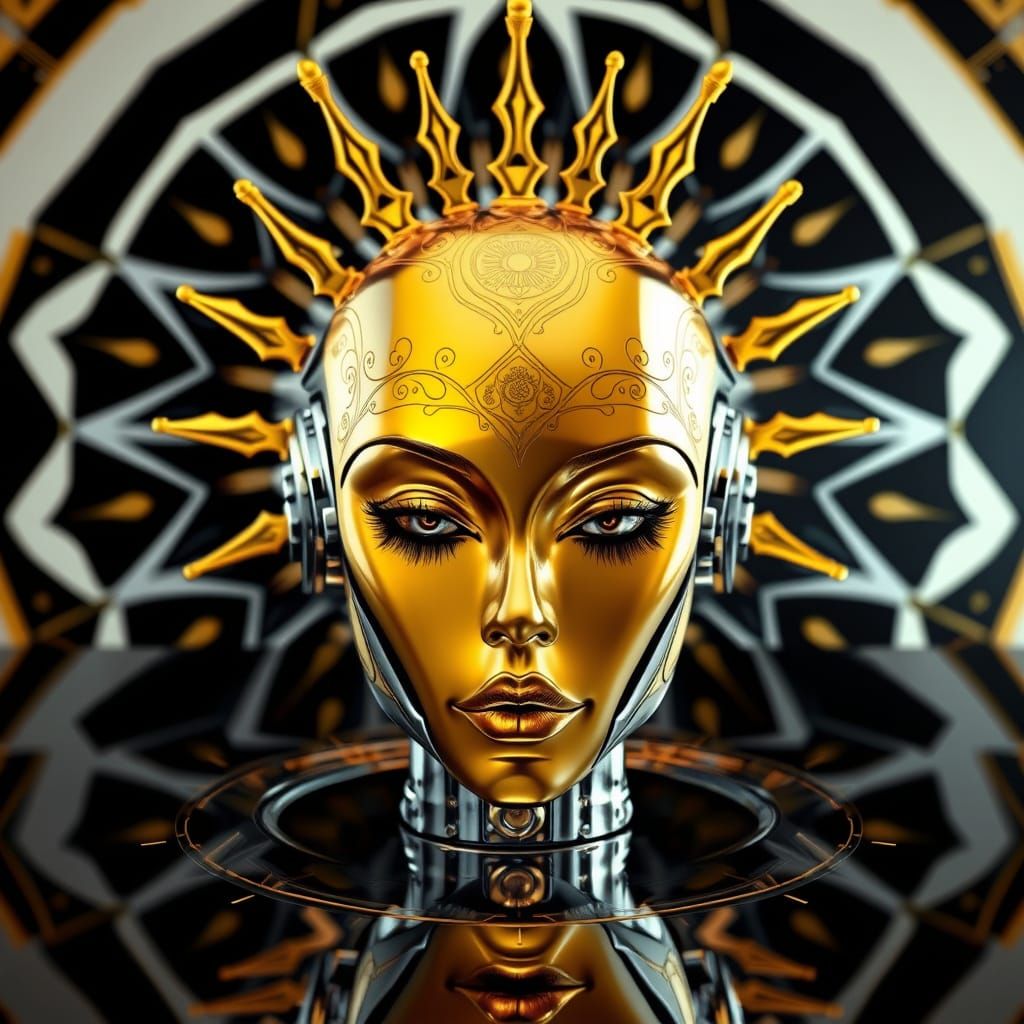 Ethereal Robotic Goddess in Golden Splendor