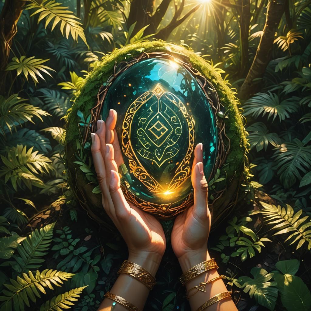 Goddess Holding Sacred Stone in Mythic Realism