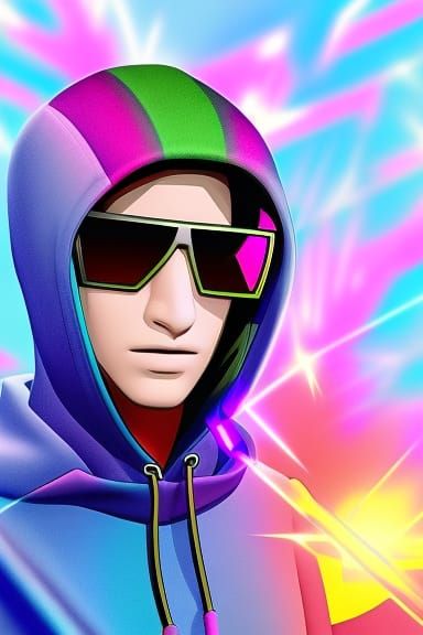 Glowing-Eyed Hoodie Avatar in Digital Art Style