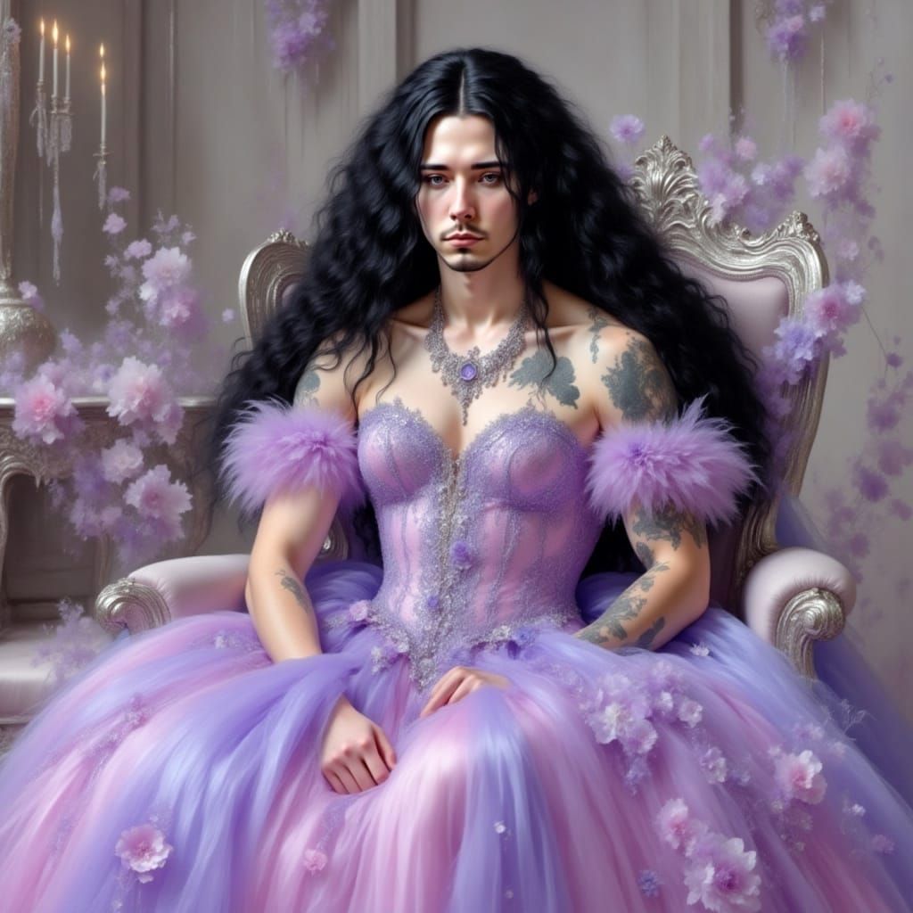 Ethereal Young Man in Lavender Ball Gown