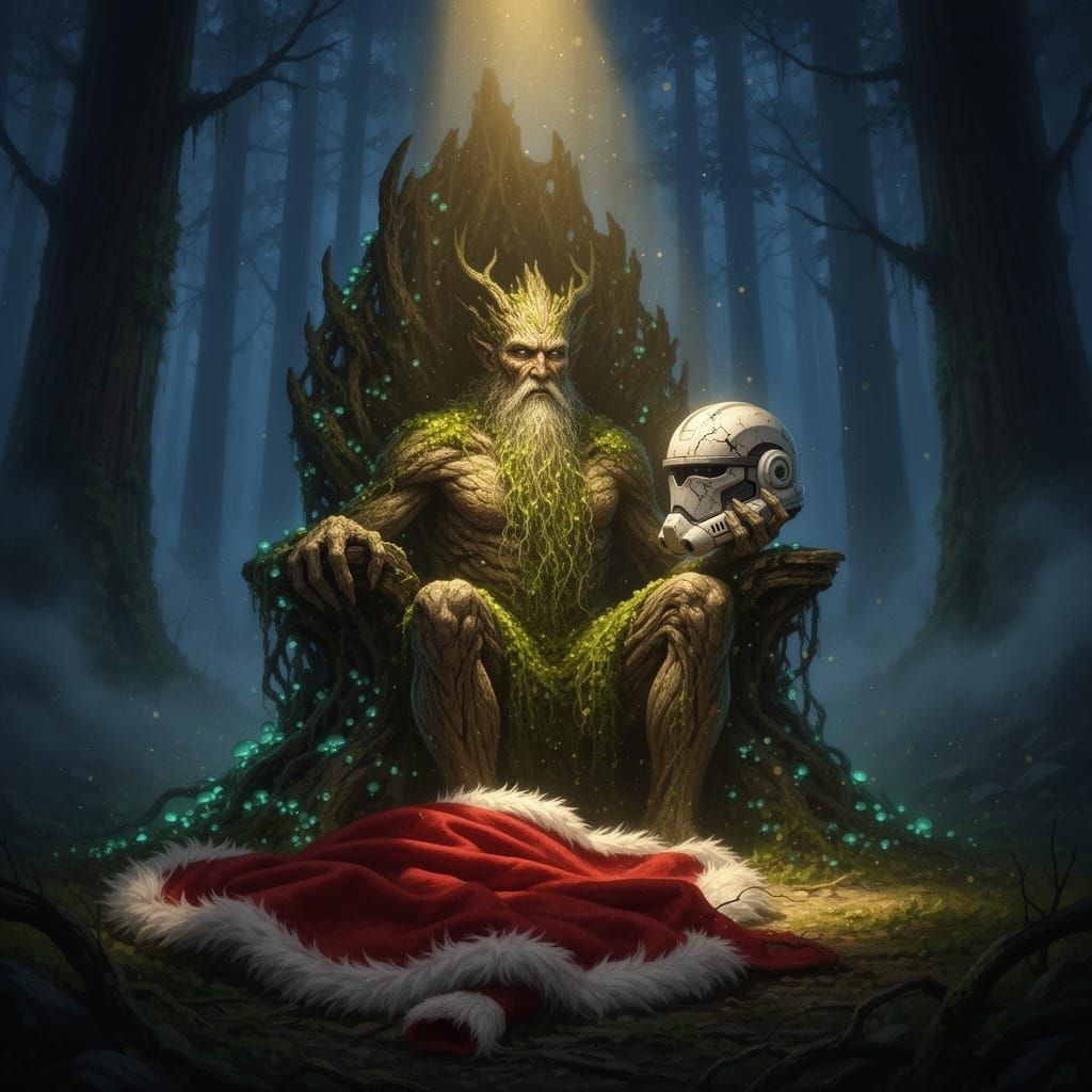 Ancient Forest Spirit Father Christmas Holding Trophy